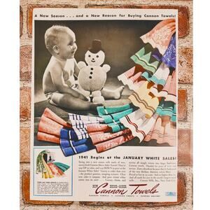 1941 Smiling Happy Baby Colorful‎ Cannon Towels Jan White Sale Print Ad Vintage